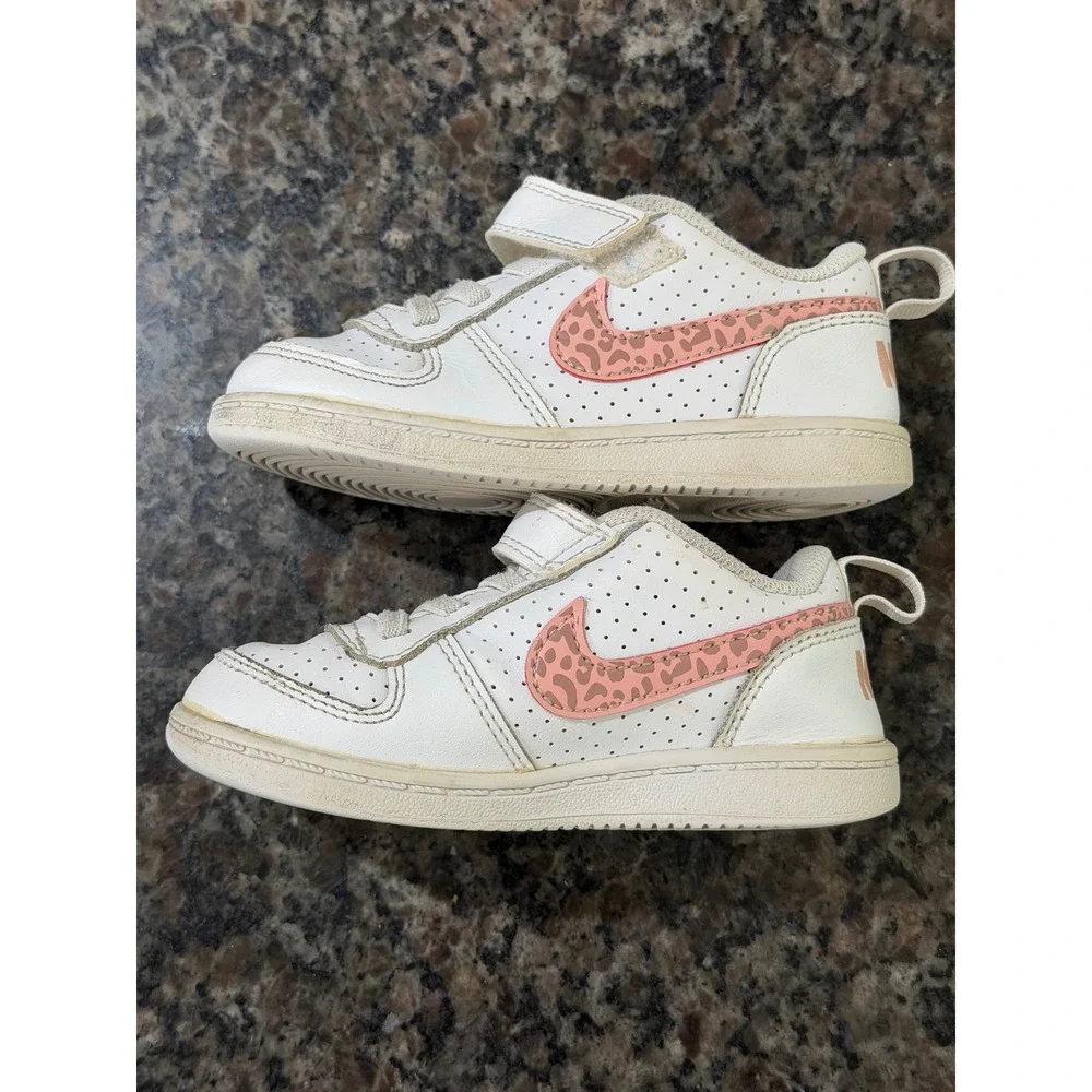 Nike Court Borough Low 2 White Pink Leopard Print Toddler Shoes 8C 870030-101